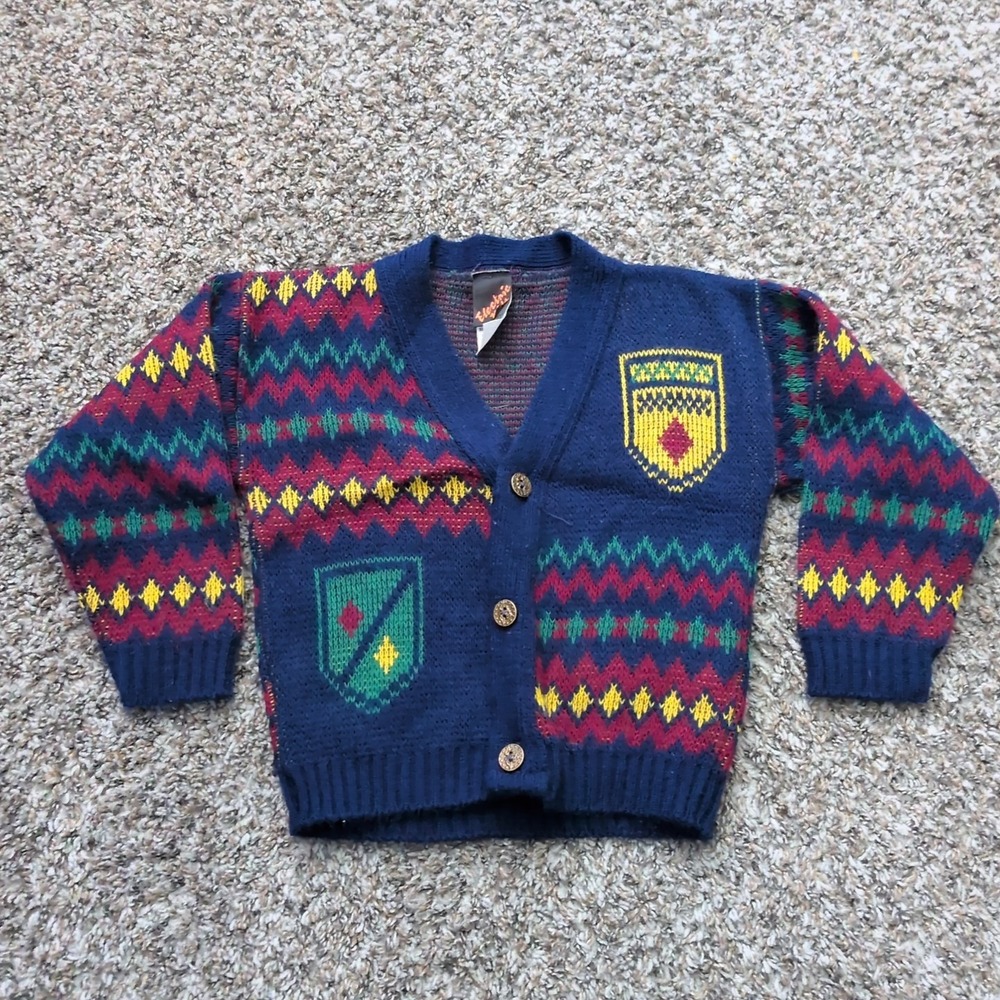 Vintage Electric Kids Cardigan Geometric Multicolor Size 2